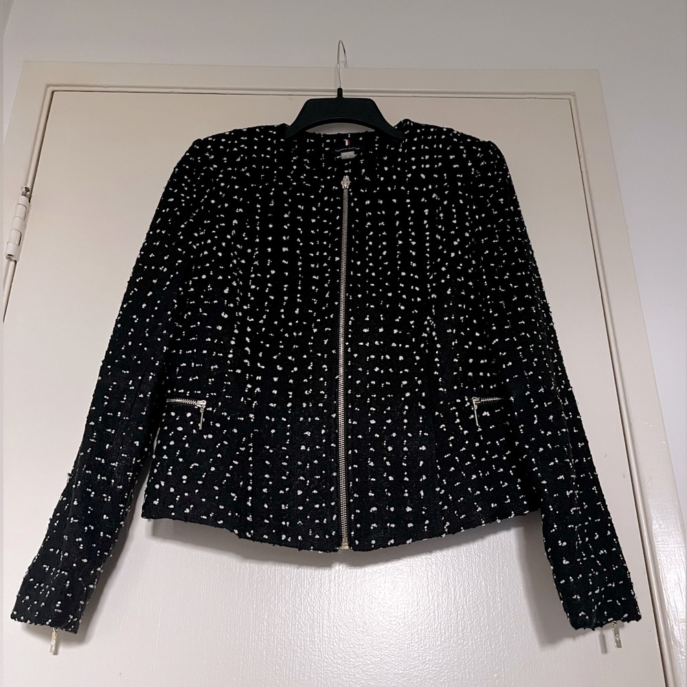Elegant Black and White Tweed Jacket